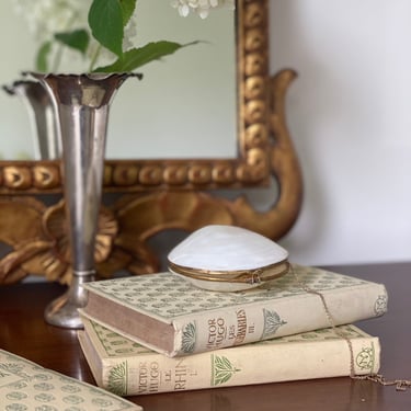 1920s French extra large brass and mother of Pearl shell compact