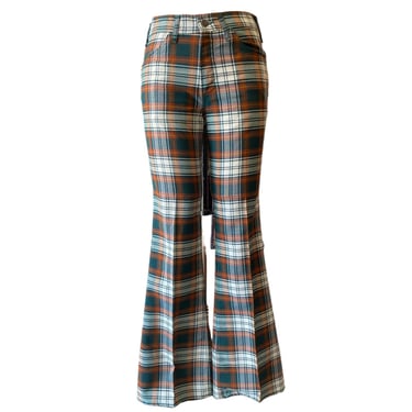 Vintage 1970s plaid levi bellbottoms, rust and green levi's, mid rise flare leg, hippie retro, 30 waist 