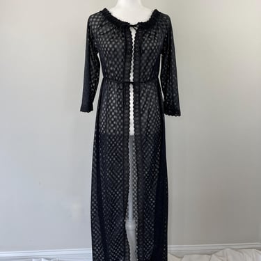 1970s Black Polyester Patterned Robe 