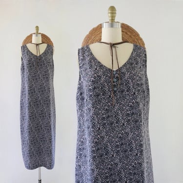 ditsy daisy maxi dress - m - vintage 90s y2k navy dark blue small floral long womens size medium summer sun sleeveless dress 