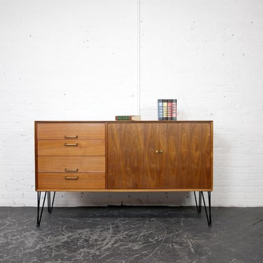 Vintage MCM walnut credenza on hairpin legs | Free delivery only in NYC and Hudson Valley areas 