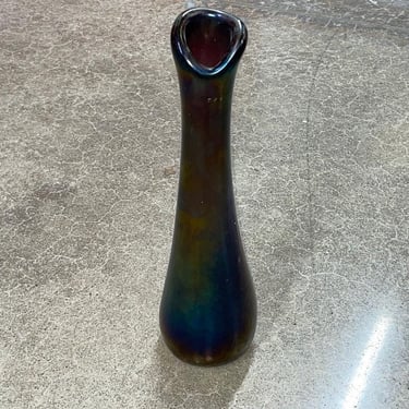 Vintage Iridescent Purplish Black Swung Glass Vase - Art Glass - Sensual Form - 13
