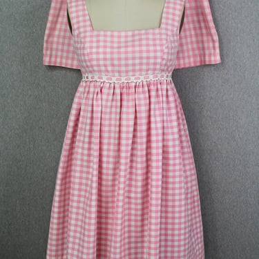 1960s 1970s - Pink Gingham Short Set - Babydoll Dress - Matching Set - Spring - Skirt Set - Retro - Vintage Playsuit 