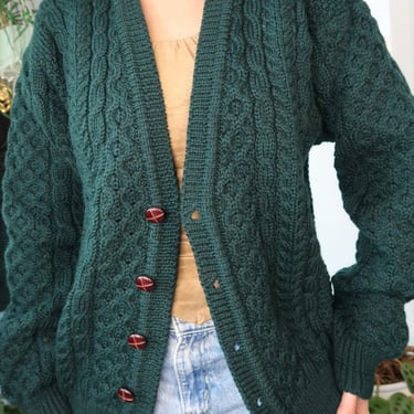 Vintage LL Bean Green Wool Fisherman Cardigan Sweater