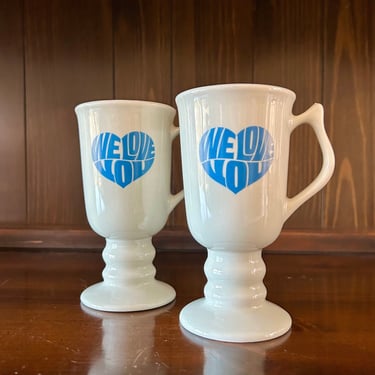 Pair (2) 1970s "We Love You" Hall USA 1273 Pedestal Mugs; Hall China Pedestal Mug: We Love You Mug; Mothers Day Gift; Fathers Day Gift 