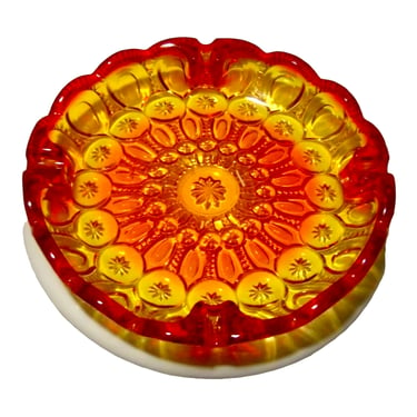 Mid-Century L.E. Smith Amberina Orange Art Glass Cigar Bowl / Ashtray || Retro Persimmon Color PoP Catchall 