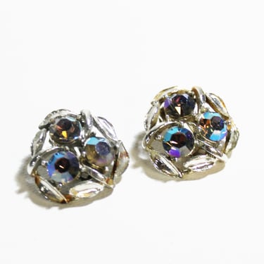 1950s Lavender Amethyst Rhinestone Clipon Earrings Vintage 