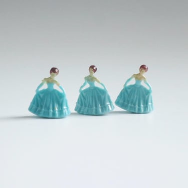 Miniature Turquoise Princess Figures, Set of 3 Tiny Girl Dolls for Dolls, 3/4 Inch Bride's Maid Minis 