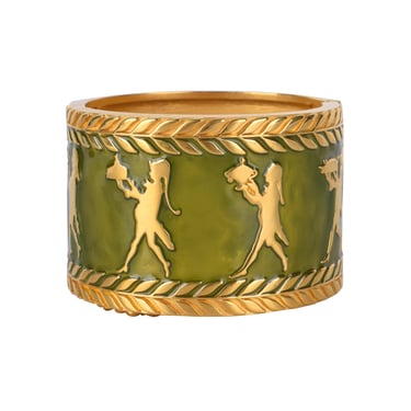 Karl Lagerfeld Vintage Golden Serveur Motif Green Enamel Bracelet