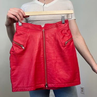 80s North Beach Leather red leather mini skirt 