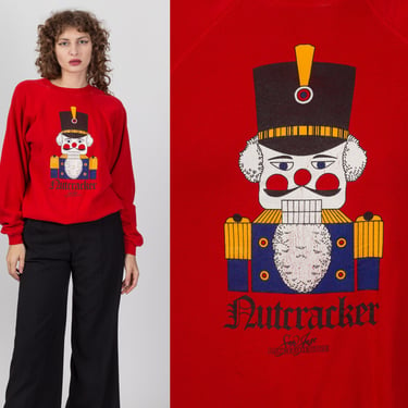 80s Nutcracker Christmas Sweatshirt - Men's Large, Women's XL | Vintage Red Raglan Sleeve Graphic Pullover 