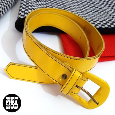 Mod Vintage 60s 70s Bright Yellow Vinyl Belt 