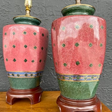 Pair of 90s Multicolor Porcelain Lamps