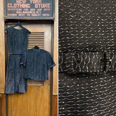 Vintage 1950’s Silver Lurex Shiny Thread Rockabilly Dress Set Bolero Top Jacket & Dress, Silver Lurex, 1950’s Dress, Rockabilly, Two Piece 