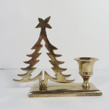 Vintage Brass Christmas Tree Candle Holder 