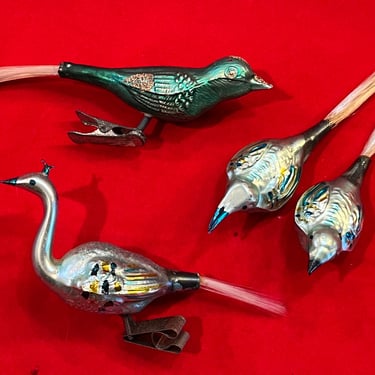 mercury glass bird ornaments vintage turquoise hand blown Christmas tree birds 
