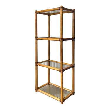 Mid Century Rattan Etagere With Snoked Glass 