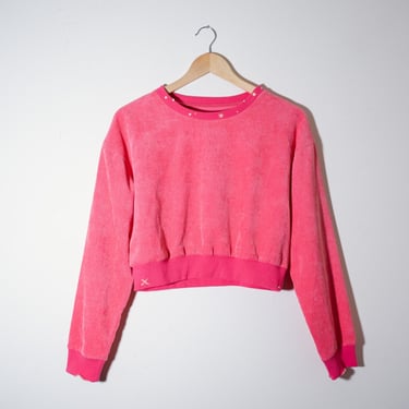 Embroidered Pink Long Sleeve Baddie Crop Top With One of a Kind Yellow Details - Size Small Medium 