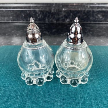 Vintage Clear Glass Salt and Pepper Shakers | Vintage Boogie Imperial Glass Candlewick Anchor Hocking Bubble Salt & Pepper Shakers, Art Deco 