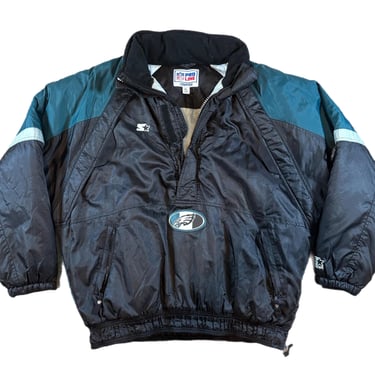 Vintage 90s Starter Philadelphia Eagles Football Heavyweight Embroidered NFL Half Zip Pullover Jacket Coat Size XL 