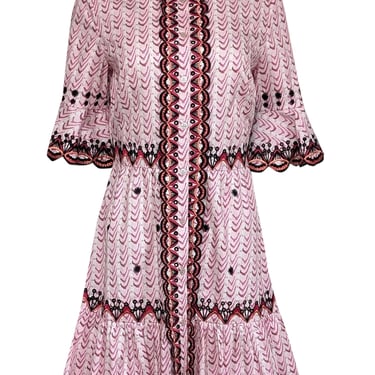 Temperley London - Washed Mauve, Magenta, & White Print Dress w/ Embroidery Sz 8