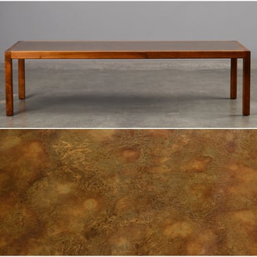 5ft Harry Lunstead Acid Etched Brass & Mahogany Coffee Table Rectangle Mid Century Modern 