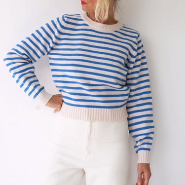 Vintage French Stripes Blue And White Knitted Sweater | Round Neck Striped Long Sleeve Sweater | Perfect Sailor Mariniere | Breton Sweater 