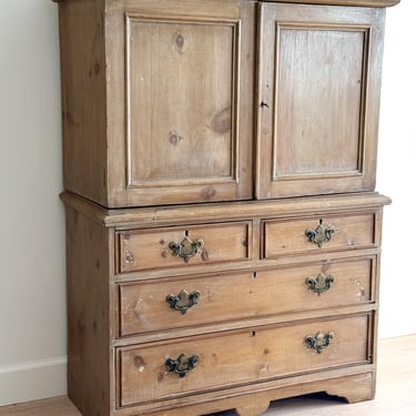 Petite Antique English Pine Linen Press 