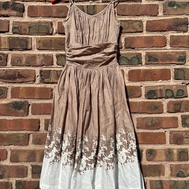 Vintage 1950s Fit and Flare Sundress Linen Cotton Sleeveless Cotton Floral Embroidered Handmade XXS XS by TimeBa