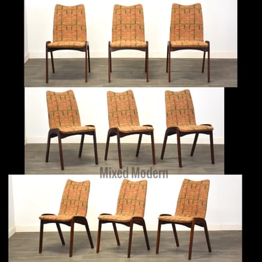 Mid Century Modern Walnut Dining Chairs - Set of 9 