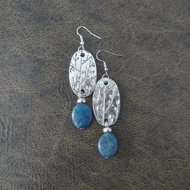 Etched silver and turquoise bamboo earrings 