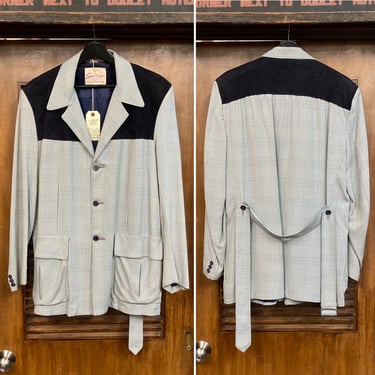 Vintage 1950’s “Sportimer” Two-Tone Rayon x Suede Yoke Hollywood Leisure Rockabilly Jacket, 3-Piece Belt, Original, 50’s Vintage Clothing 