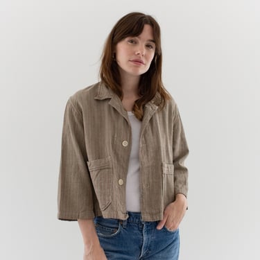 Vintage Brown Green Flannel Striped Crop Shirt Jacket | Unisex Stripe Cotton Pajama Chore | M | SCJ004 