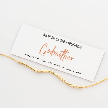 Godmother in Morse Code on Printed Card, Necklace for Godmother, Godmother Necklace, Minimalist Beaded Necklace, Baptism, Catholic Gift 