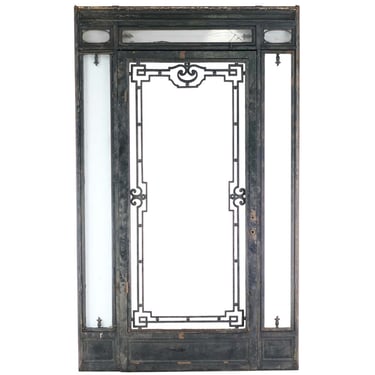 19th Century New York City Iron Entry Door with Transom & Side Lights