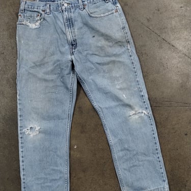 36x31 90s Levi's 505 Distressed Lightwash Faded Jeans Blue Wash Pants Cowboy Western Trendy Streetwear Tech Rave 