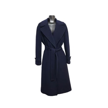 1970s Vintage Denise Originals Overcoat, 100% Pure Chinese Cashmere, Navy Blue Long Belted Car Coat, Classic Preppy Pinup Trench 