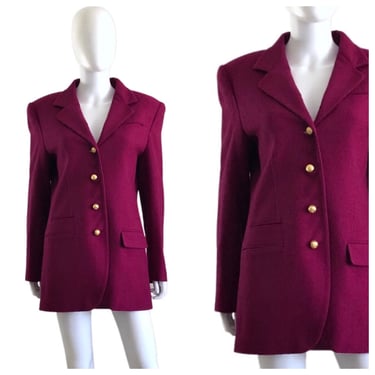 1990s Vibrant Berry Boucle Blazer - 1990s Oversized Blazer - Vintage Berry Purple Blazer - 90s Blazer - Berry Pink Wool Jacket | Size Medium 