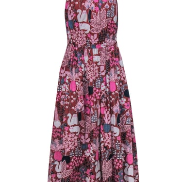 Kate Spade – White, Pink & Navy Floral Garden Midi Dress Sz 8