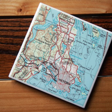 1974 Victoria British Columbia Canada Map Coaster. Vintage Map. Victoria Gift. Canada Vintage. British Columbia Map. Vancouver Island Gift. 