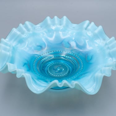 Jefferson Glass Astro Blue Opalescent Bowl | Antique Glassware Victorian Era Decor 