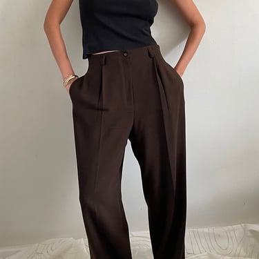 29 wool pants / vintage 90s chocolate brown worsted wool high waisted pleated wide cuffed leg relaxed baggy capsule trouser pants | size 29 