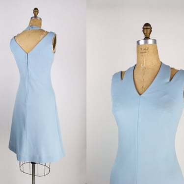 60s MOD two piece Mini Dress / Fringe Shawl / 60s mini Dress / Cut out Dress / Open back/ Size S/M 
