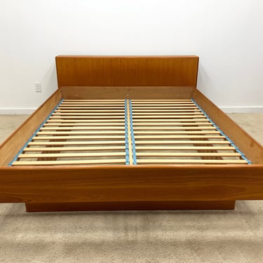 Danish modern teak queen floating platform bed with headboard mid century 