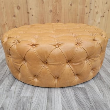 Vintage Chesterfield Style Button Tufted Round Ottoman Newly Upholstered