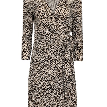 BCBG Max Azria - Beige, Tan, & Black Leopard Print Long Sleeve Wrap Dress Sz M