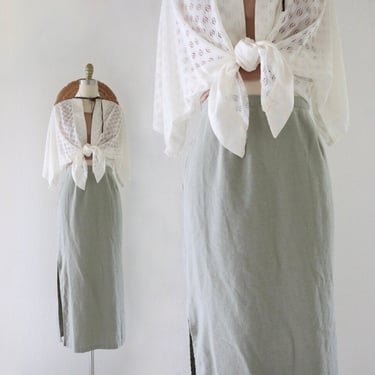 sage linen maxi skirt 27.5-32 - vintage womens size small medium light green 90s y2k minimal long spring summer natural skirt 