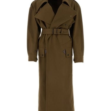 Saint Laurent Woman Khaki Cotton Coat