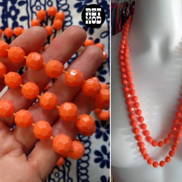 Chunky Vintage 60s 70s 80s Orange Faceted Beaded Statement Necklace 
