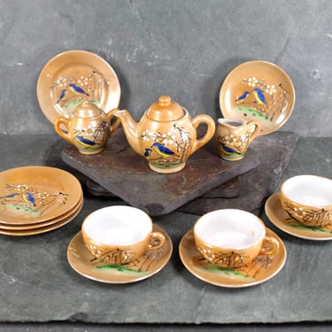 Instant Tea Party! Children's Lusterware Tea Set | 16 Piece Japanese Porcelain Tea Set | Toy Size Tea Set 